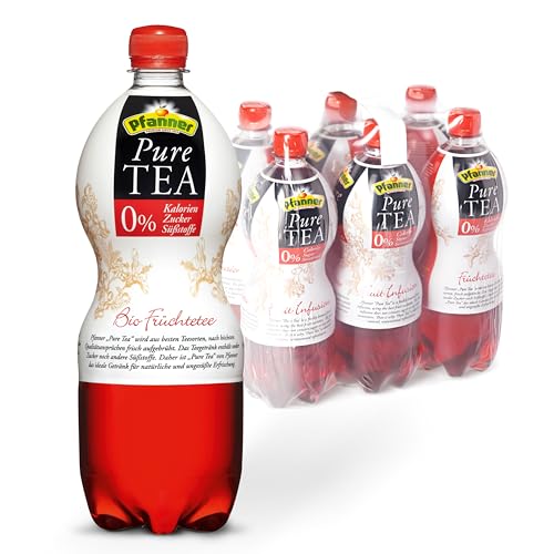 Pfanner Pure Tea Früchtetee (6 x 1 l) – Eistee ohne Zucker und ohne Süßstoffe – Bio Hagebutten und Hibiskusblüten – im Vorratspack von Pfanner