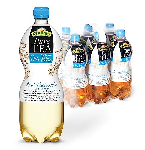 Pfanner Pure Tea Weißer Tee (6 x 1 l) – Bio Eistee ohne Zucker - aufgebrühter Bio Tee mit Holunder und Zitronensaft - im Vorratspack (Packung mit 6) von Pfanner