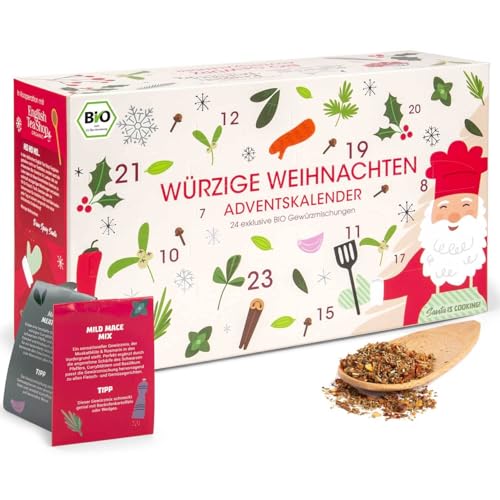 Gewürz Adventskalender "Würzige Weihnachten" | 24 BIO Gewürzmischungen & Rezepte für Fleisch Fisch Currys Dips Snacks Vegan - Pfefferdieb von Pfefferdieb