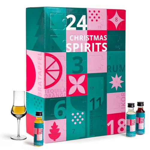 Likör und Spirituosen Adventskalender 2024 | 24 verschiedene Sorten Likör, Rum, Obstbrand, Edelbrände | Spezialitäten in Glasfläschchen á 20ml von Pfefferdieb