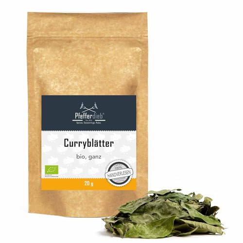 Premium BIO Curryblätter ganz, Curry leaves, Curry Blätter handgepflückt, frisch getrocknet, Wildsammlung, 20g - Pfefferdieb® von Pfefferdieb