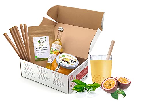 BUBBLE TEA KIT PASSIONSFRUCHT - 8 Getränke – Ohne künstliche Farbstoffe - Vegan und glutenfrei - 8 Strohhalme im Lieferumfang enthalten von Phileas Lounge