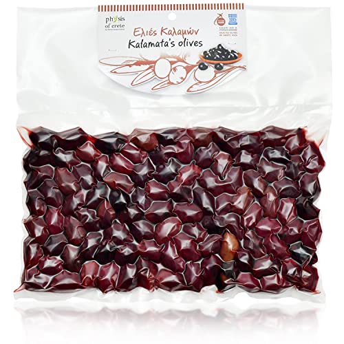 Physis of Crete Kalamata Oliven mit Stein – griechische Oliven aus Kalamata , Premium Qualität in Meersalz eingelegt und Essig 500 gr. – Vakuumverpackt. von Physis of Crete