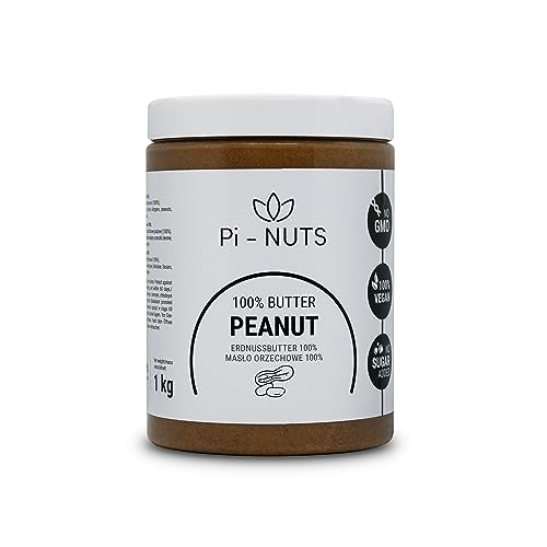 Pi-nuts Erdnussbutter 100% - ohne Zusatzstoffe, Konservierungsmittel - ‎Erdnussmousse aus gerösteten und geschälten Erdnüssen - Zum Backen, Desserts und Frühstück - 1 kg von Pi-NUTS