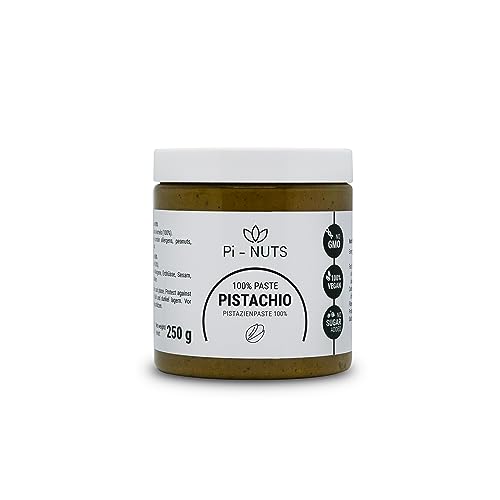 Pi-nuts Pistazienpaste 100% - ohne Zusatzstoffe, Konservierungsmittel - ‎Pistazienmus aus gerösteten und geschälten Pistazienkernen - Zum Backen und Desserts - 250 g von Pi-NUTS