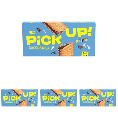 PiCK UP! Choco & Milk, Riegel mit knackiger Milchschokoladentafel und zarter Milchcreme zwischen zwei Keksen, der Snack für unterwegs, 5er Multipack, 5 x 28g (Packung mit 4) von PiCK UP!