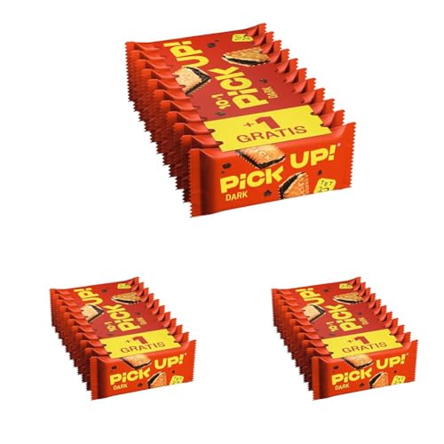 PiCK UP! Dark (11 x 28 g), Riegel mit knackig dunkler Schokoladentafel zwischen zwei knusprigen Keksen, der Snack für unterwegs, Multipack mit 10 + 1 gratis (Packung mit 3) von PiCK UP!