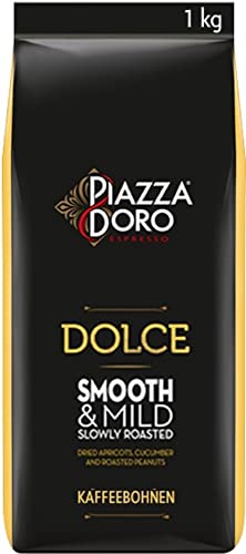 Piazza D'Oro Dolce, 1kg Kaffeebohnen, ganze Bohnen, 100% Arabica, Intensität 2/5, für Kaffee-Vollautomaten geeignet, nachhaltig angebaut von Piazza D'Oro