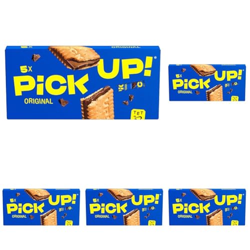 PiCK UP! Original, Riegel mit knackiger Milchschokoladentafel zwischen zwei knusprigen Keksen, der Snack für unterwegs, 5er Multipack, 5 x 28g (Packung mit 5) von Pick Up