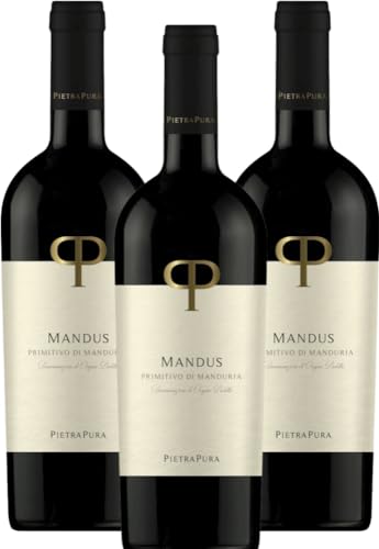 Mandus Primitivo di Manduria DOC Pietra Pura Rotwein 3 x 0,75l VINELLO - 3 x Weinpaket inkl. kostenlosem VINELLO.weinausgießer von Pietra Pura