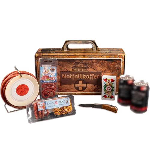 WURSTBARON® - Männer-Notfall Koffer - Geschenk Koffer mit Wurst-Kabeltrommel, Whiskey-Cola, Kartenspiel und mehr von Pikanten