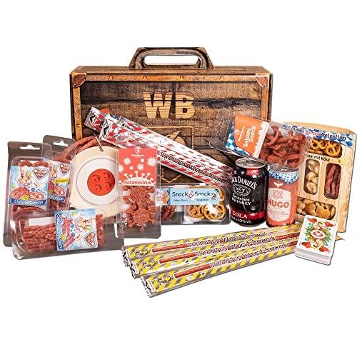 WURSTBARON® Bayerische Party Box, Goischa Kistl Party Geschenkkorb mit Salami Snacks, Kabeltrommel, Spielkarten und weiteren Hits von Pikanten