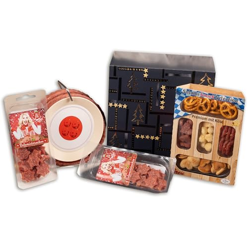 WURSTBARON® Edle Weihnachtsgeschenkbox mit unserer beliebten Wurst-Kabeltrommel, Snackbox im weihnachtlichen Look, Geschenk mit Salami und Snacks von Pikanten