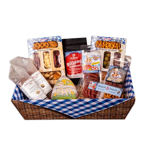 WURSTBARON® Geschenkkorb Ostern Premium, Ostergeschenk mit leckeren Wurstspezialitäten und Snacks, Osternnest mit ca. 780 Gramm von Pikanten