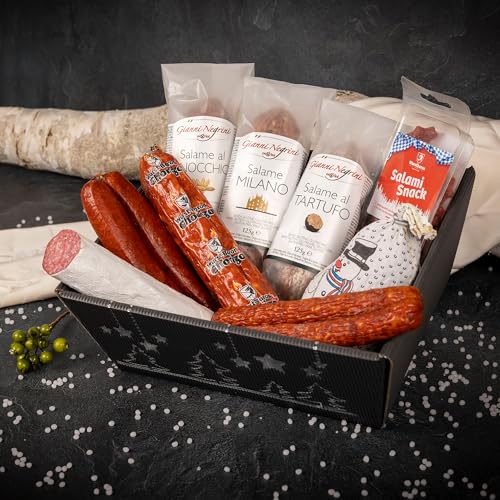 WURSTBARON® Geschenkkorb Weihnachten für Feinschmecker, Präsentkorb mit leckerer Salami und Snacks von Pikanten