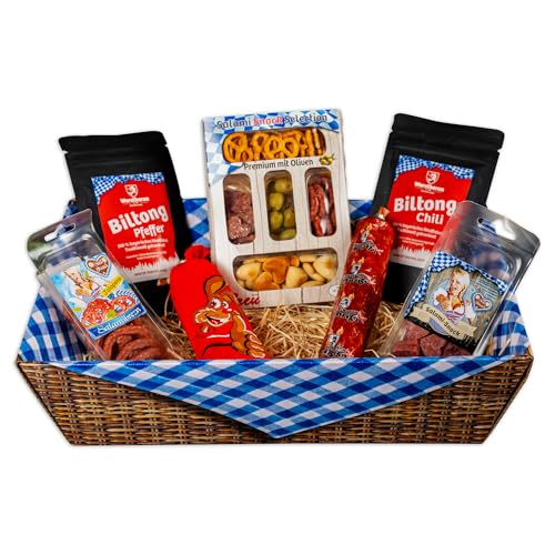 WURSTBARON® Geschenkkorb scharfe Ostern, Ostergeschenkkorb mit Salami und Snacks, Osternest mit ca. 800g von Pikanten