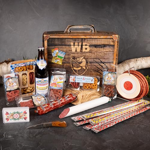 WURSTBARON® Geschenkset Vesper Geschenkkorb mit Kabeltrommel, Salami Snacks, Bier und weiteren Schmankerln von Pikanten