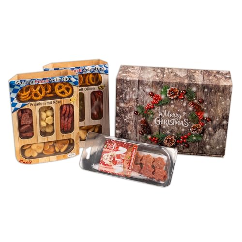 WURSTBARON® Weihnachtsgeschenkbox Merry Christmas klein, mit leckeren Snacks und köstlicher Salami, Geschenkkorb zu Weihnachten von Pikanten