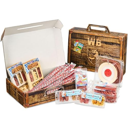 WURSTBARON® Wurst Geschenk Koffer, inkl. Wurst Kabeltrommel und 24 besonderen Salami und Wurst Snacks, hochwertige Qualität, lustige Geschenkidee, 1027 g von Pikanten