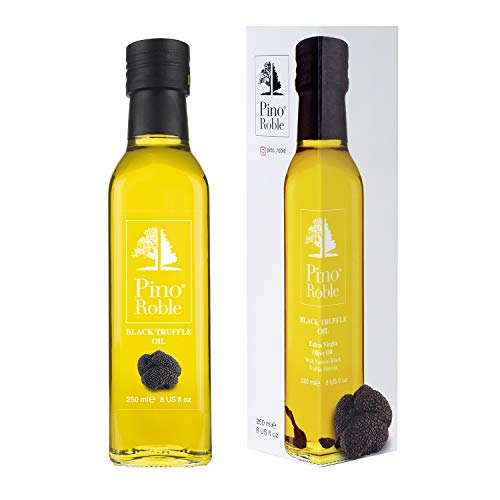 PinoRoble Schwarzer Trüffel Aromatisiertes Extra Natives Olivenöl mit getrockneten schwarzen Trüffelstücken Vegan glutenfrei 8.5oz 250ml von Pino Roble