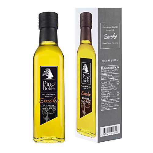 PinoRoble geräucherter Geschmack infundiert Extra Natives kaltgepresstes Olivenöl Aromatisierte Öle mit hohem Polyphenolgehalt Salatdressing-Sauce Gourmet-Geschenksets Vegan glutenfrei 8,5 oz 250ml von Pino Roble