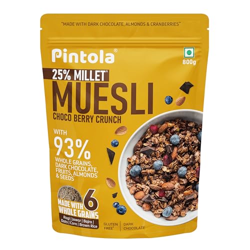 Pintola Dark Chocolate & Cranberry Muesli with 25% Millet & 60% Wholegrains, 800gm, Healthy Breakfast Cereal with 6 Varied Nuts & Seeds, No Preservatives von Pintola