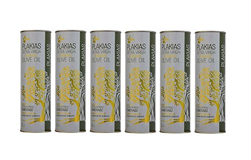 6x BIO Olivenöl extra nativ im Spar Set - Plakias organic je 1 Liter runde Dose biologisches Oliven Öl von Kreta - erste Kaltpressung - kretisches kretanisches Olivenöl vegan extra virgin aus Koroneiki Oliven 6x 1 Liter Tin von Plakias Oil