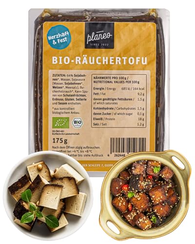 Bester Räuchertofu 3x175g - Nur 2,86€ pro 100g - Beste Qualität - Gentechnikfrei, vegan, günstig - Planeo von Planeo