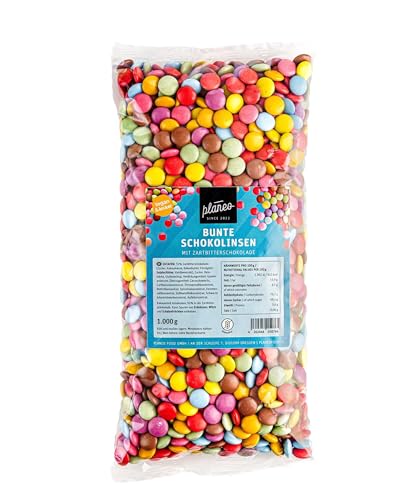 Günstigste Vegane Bunte Schoko Linsen 1kg - Nur 2,7€ pro 100g - Beste Qualität - Gentechnikfrei, vegan, günstig - Planeo von Planeo