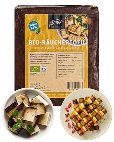 Günstigster Räuchertofu Großpack 1.3kg - Nur 1,46€ pro 100g - Beste Qualität - Gentechnikfrei, vegan, günstig - Planeo von Planeo