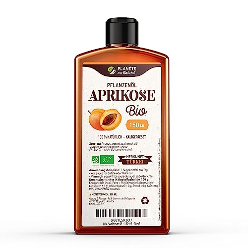 Aprikosenöl Bio 150ml - 100% Natural Apricot Kernel Oil - 100% Rein & Kaltgepresst von Planète au Naturel