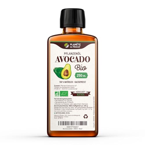 Avocadoöl Bio 250 ml - 100% Bio, Rein, Natürlich & Kaltgepresst von Planète au Naturel