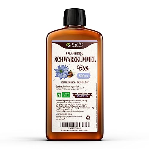 Bio Schwarzkümmelöl - 500 ml - 100% Bio, Rein, Natürlich & Kaltgepresst von Planète au Naturel