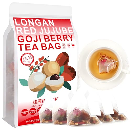 100% Longan Goji Red Jujube Beere Teebeutel, GUI YUAN HONG ZAO GOU QI CHA 300g/10.58oz (6g*50bags), Kombination von Blume und Tee Frucht Tee in Taschen 桂圆红枣枸杞茶 von Plant Gift