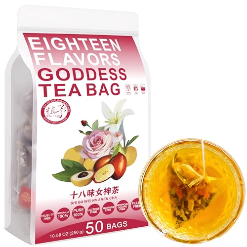 100% Natural Eighteen Flavors Goddess Tea Bag, 250g/8.81oz (5g*50bags) 十八味女神茶 Gerste, Coix Samen, Goji, Löwenzahn, Gardenie, Weißdorn, Longan, Lieze, Rose Natürlicher Kräutertee von Plant Gift