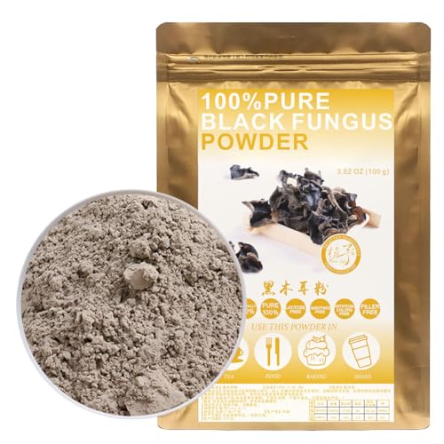 100% Natural Pure Black Fungus Powder 黑木耳粉 100g/3.52oz, getrocknete Holzohrpilze Schwarzer Pilz für Smoothies, Shakes, Backen, Getränke, Tee, frei von Konservierungsmitteln von Plant Gift