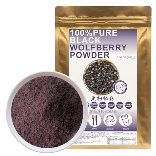 100% Natural Pure Black Wolfberry Powder 100g/3.52oz 黑枸杞粉 Schwarzes Goji Beere Pulver für Smoothies, Shakes, Backen, Getränke, Tee, frei von Konservierungsstoffen von Plant Gift