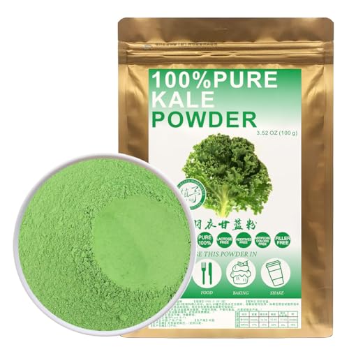 100% Natural Pure Kale Powder 100g/3.52oz 羽衣甘蓝粉 Natürliche Lebensmittelfärbung, ideal für Backen, Säfte, Smoothies, Shakes und Getränke, Grünkohltee und Grüngetränk Mix | von Plant Gift