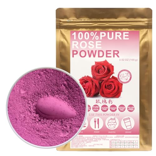 100% Natural Pure Rose Powder 100g/3.52oz 玫瑰粉 essbares Rosenblütenpulver für Kochen und Backen Natürliche pulverförmige organische Rosenblätter für DIY Gesichtsmasken, Skin & Hair Care Products von Plant Gift