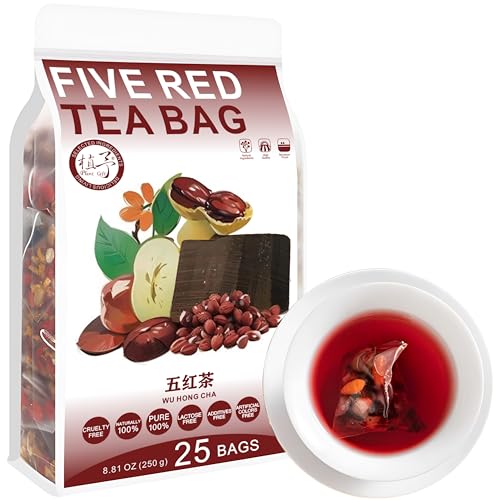 100% Pure Natural Herbal Tea, Five Red Tea Bag, 250g/8.81oz (5g*50bags) 五红茶 Goji, brauner Zucker, rote Bohne, Erdnuss, koffeinfrei, keine Zusatzstoffe, nicht-GVO von Plant Gift