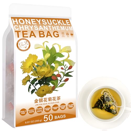 100% Pure Natural Herbal Tea, Honeysuckle Juhua Tea Bag, 250g/8.81oz (5g*50bags) 金银花 Goji, Maulbeerblatt, Lakritze, Koffein frei, keine Zusätze, Nicht-GVO von Plant Gift