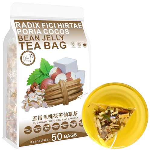 100% Pure Natural Herbal Tea, Radix Fici Hirtae Poria cocos Bean Jelly Tea Bag, 250g/8.81oz (5g*50bags) 五指毛桃茯苓仙草茶 Tartarer Buchweizen, Coix Samen, Poria Kokos, Koffeinfrei, Keine Zusatzstoffe von Plant Gift