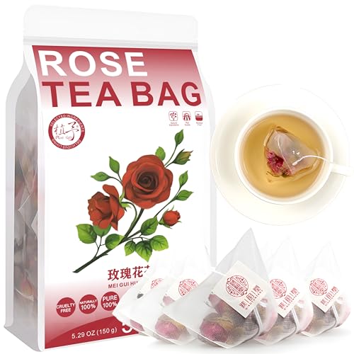 100% Rose Tea Bag, 150g/5.29oz (3g*50bags) Reine natürliche getrocknete Rosenknospen mit Rosenknospen getrocknete Blumen. Perfekte Wahl für Rosentee, Backen, Handwerk, Seifenherstellung 玫瑰花茶 von Plant Gift