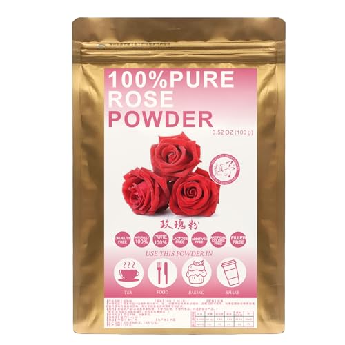 Plant Gift 100% Pure Rose Powder 玫瑰粉 Natürliche Rose Rose, Großer Geschmack für Getränke, Smoothie, Joghurt, Backen, Kekse, Kuchen und Getränke, Nicht-GVO Pulver, Kein Füllstoff 100G/3.25oz von Plant Gift