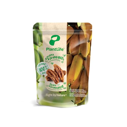 PlantLife BIO Baby Bananen 1kg – Sonnengetrocknete, Ungeschwefelte und Naturbelassene Bananen – 100% Recyclebar von PlantLife