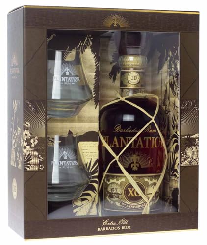 Plantation Barbados XO Extra Old 20th Anniversary mit Geschenkverpackung mit 2 Gläsern Rum, 700ml (1er Pack) von Plantation