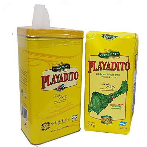 Playadito - Yerbero de Chapa enthält 500g Yerba Mate mit Sticks Ideal zum Teilen mit Freunden von Playadito