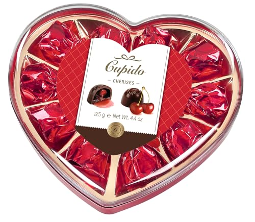 Herzkirschen - Likör-Kirsch-Pralinen 125 g - Geschenkpackung in Herzform zum Valentinstag/Muttertag von Poiget