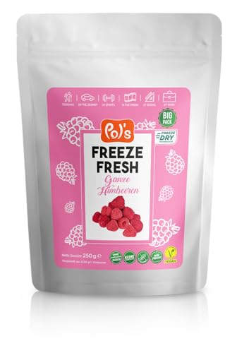 POL'S FREEZE FRESH Gefriergetrocknete ganze Himbeeren, Big Pack 250g, 100% sonnengereifte Trockenfrüchte in höchster Qualität, ohne Zuckerzusatz, frei von Zusatzstoffen von Pol´s