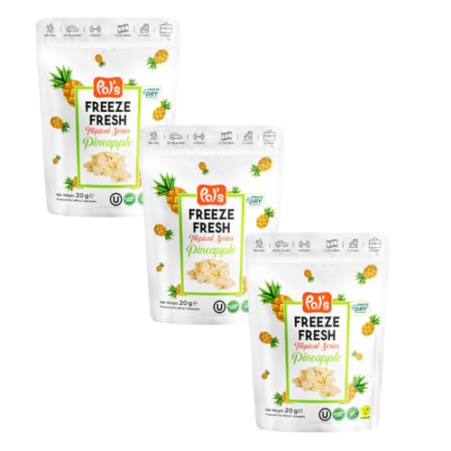 POL'S FREEZE FRESH Gefriergetrocknete Ananas 100% Ananas, Obst Chips Ananas, ohne Zuckerzusatz, vegan, laktosefrei, glutenfrei (3er Bundle) von Pol´s